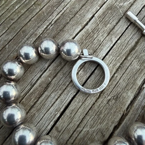 Vintage Milor 925 Italy Silver Ball Bracelet 7”-8” Toggle Clasp Preowned - Picture 3 of 14